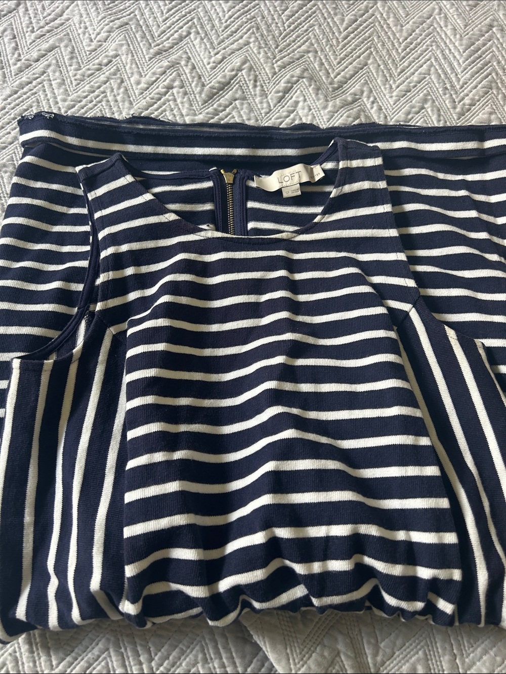 LOFT Navy and White Striped Two-Piece Skirt Set